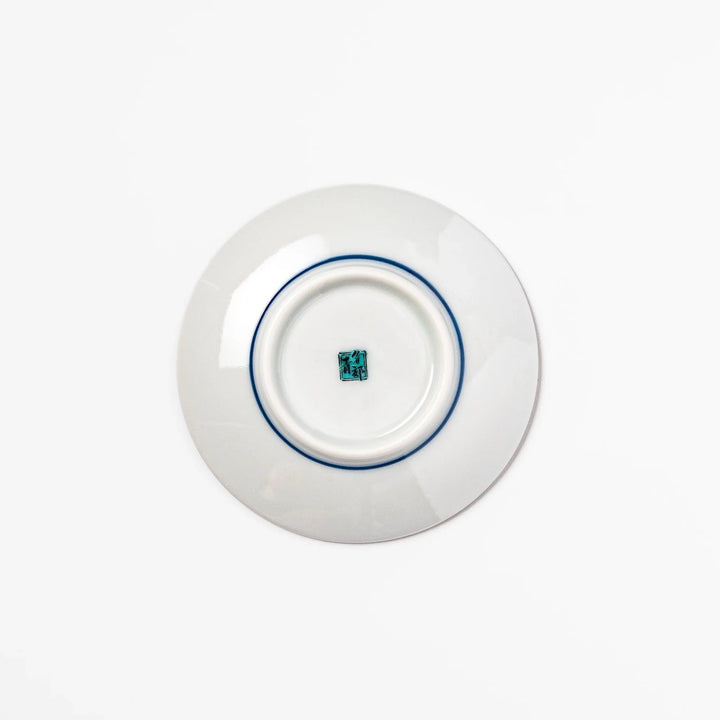 Round Japanese ceramic sauce dish featuring Hokusai’s iconic Red Fuji design with vivid red mountain, blue sky, and clouds, perfect for soy sauce or condiments.