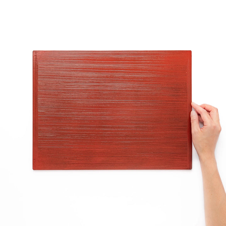 Reversible Japanese Lacquer Tray with a horizontal brush finish in red and black. A refined, versatile piece for elegant serving and everyday use.