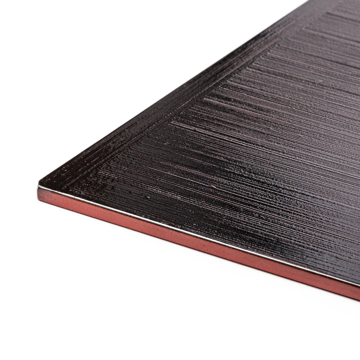 Reversible Japanese Lacquer Tray with a horizontal brush finish in red and black. A refined, versatile piece for elegant serving and everyday use.