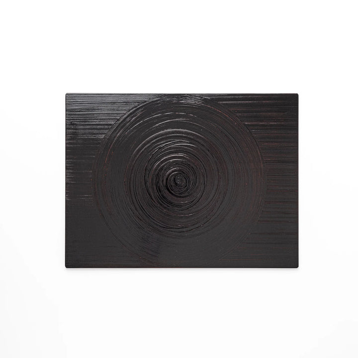 Reversible Japanese Lacquer Tray with textured circular brush design in red and black. A stylish, functional piece for modern Japanese dining.