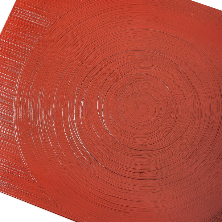 Reversible Japanese Lacquer Tray with textured circular brush design in red and black. A stylish, functional piece for modern Japanese dining.