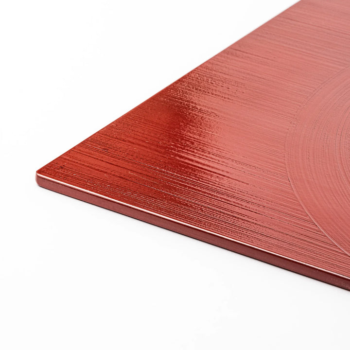 Reversible Japanese Lacquer Tray with textured circular brush design in red and black. A stylish, functional piece for modern Japanese dining.