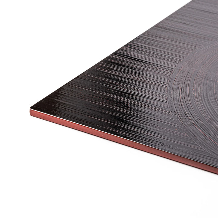 Reversible Japanese Lacquer Tray with textured circular brush design in red and black. A stylish, functional piece for modern Japanese dining.