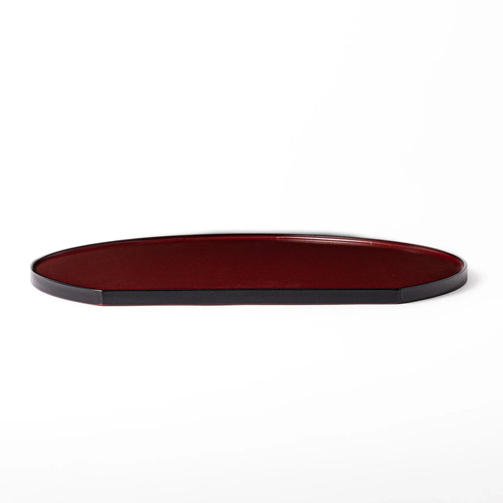 Reversible Japanese Half-Moon Lacquered Tray in red and black. A minimalist serving tray that blends form and function for modern Japanese dining.