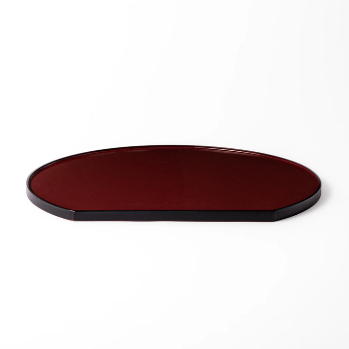 Reversible Japanese Half-Moon Lacquered Tray in red and black. A minimalist serving tray that blends form and function for modern Japanese dining.