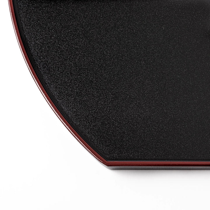 Reversible Japanese Half-Moon Lacquered Tray in red and black. A minimalist serving tray that blends form and function for modern Japanese dining.