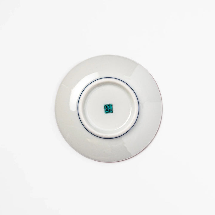 Round Japanese ceramic sauce dish with a red background decorated with playful maneki neko lucky cats, perfect for serving soy sauce or small condiments.