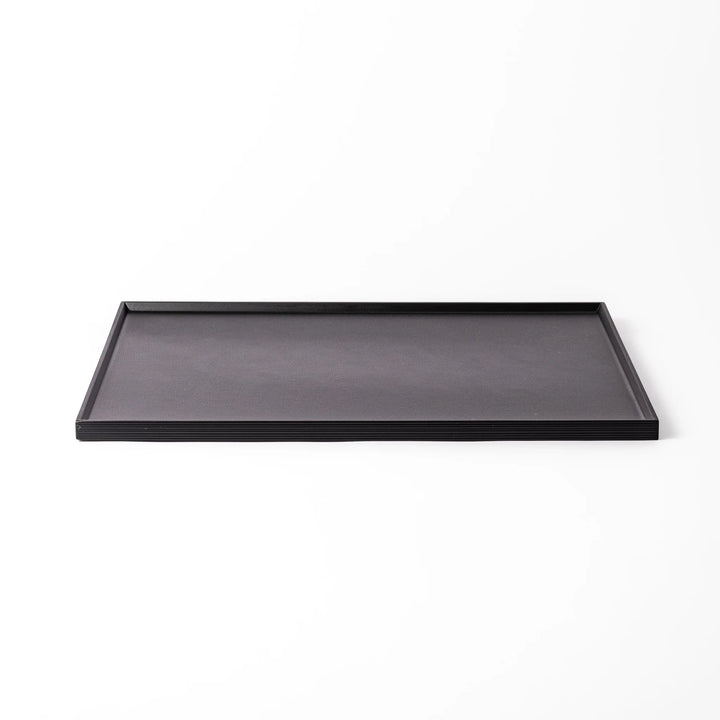 Modern Japanese Lacquer Serving Tray in sleek black with a textured horizontal grain pattern and subtle side grooves for easy handling.
