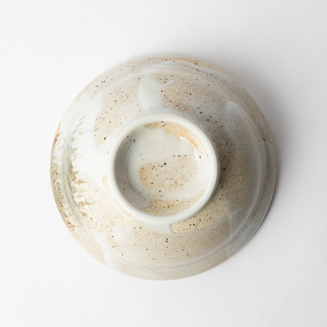 Bottom view of the rustic donburi bowl with lid, featuring a smooth finish and unique earthy tones, perfect for any table setting.
