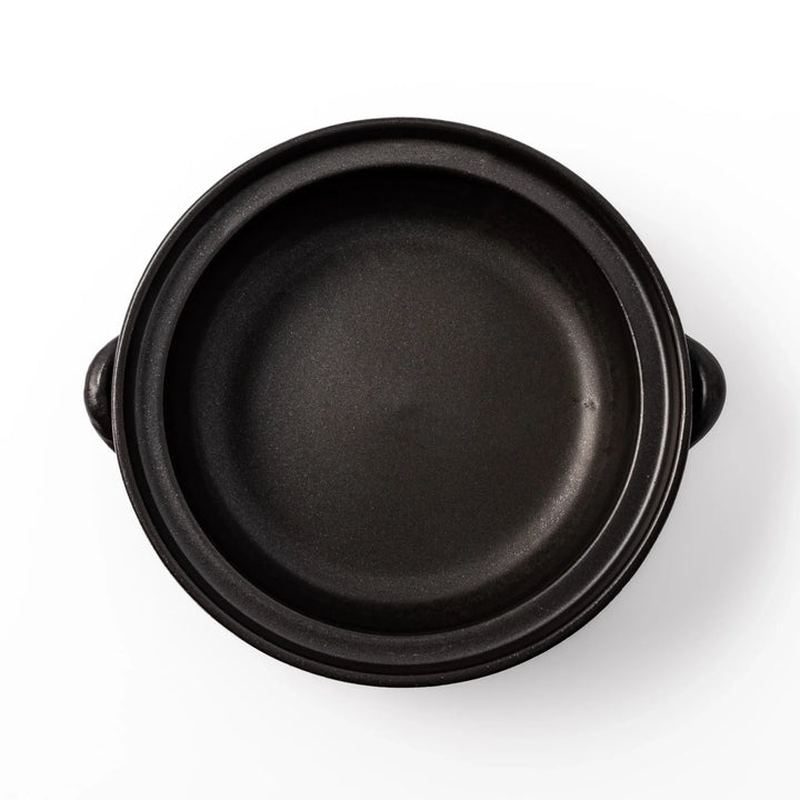 Japanese donabe clay pot with rustic brown glazed lid and black base, induction compatible and ideal for 2–3 person hot pot meals