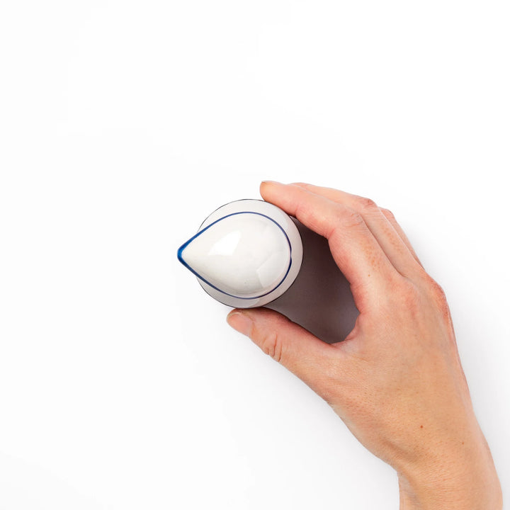 Japanese ceramic soy sauce dispenser featuring a blue wave pattern with yellow shorebirds, combining traditional design and playful detail for table use.