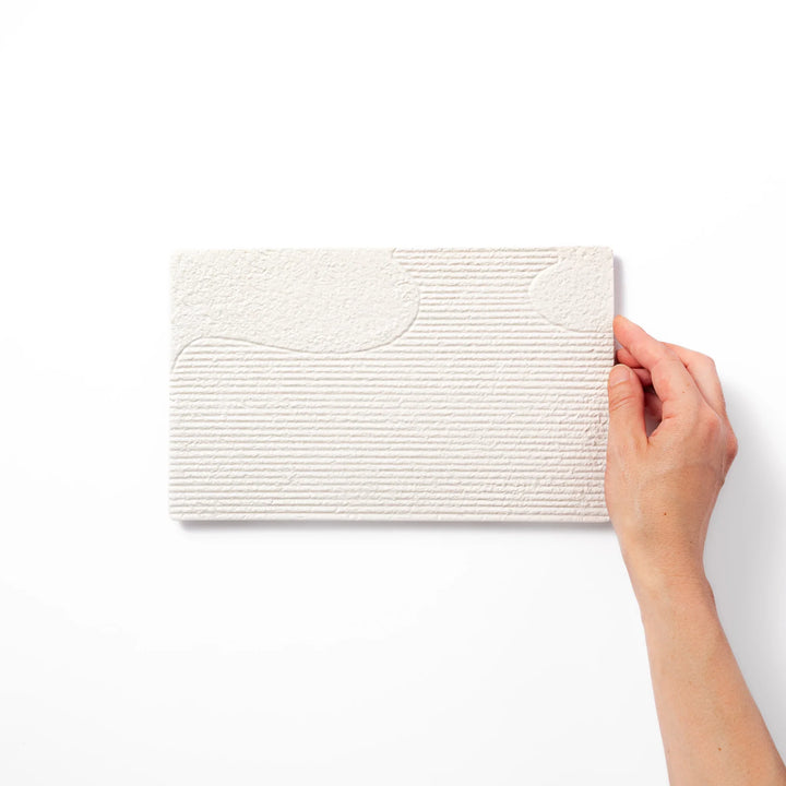 Textured white ceramic dinner plate with subtle ridged lines and matte-gloss contrast, perfect for refined Japanese dining and elegant plating.