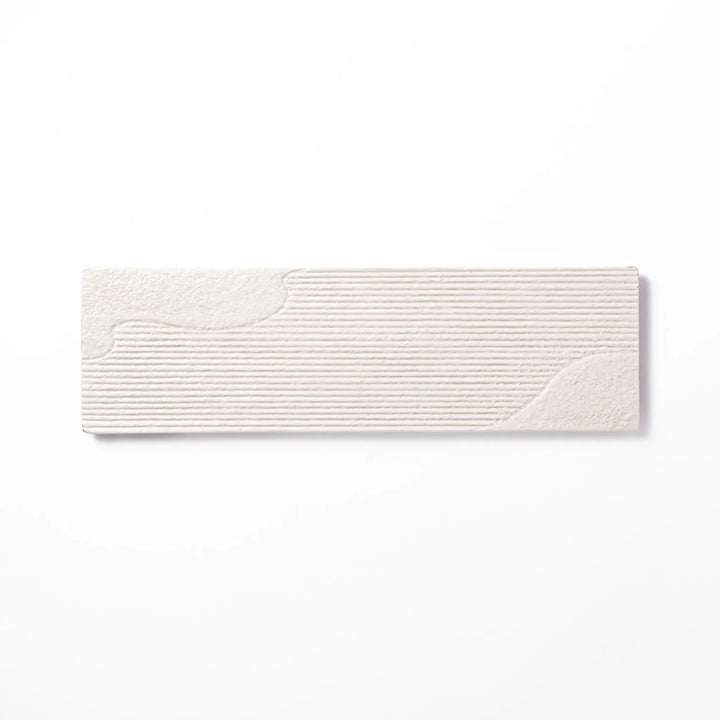 Rectangular white ceramic serving plate with fine ridged texture and soft matte-gloss contrast, ideal for modern Japanese table presentations.