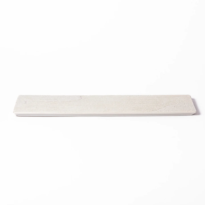 Rectangular white ceramic serving plate with fine ridged texture and soft matte-gloss contrast, ideal for modern Japanese table presentations.