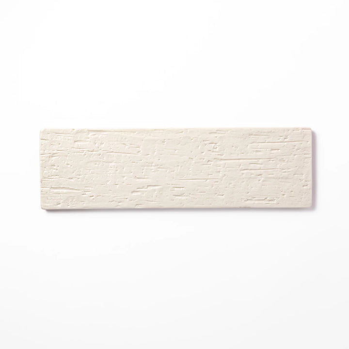 Textured rectangular white ceramic serving plate with a woodgrain-like pattern, perfect for minimalist Japanese table settings or modern kitchens.