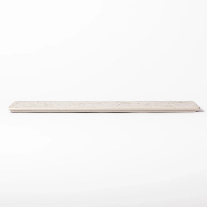 Textured rectangular white ceramic serving plate with a woodgrain-like pattern, perfect for minimalist Japanese table settings or modern kitchens.