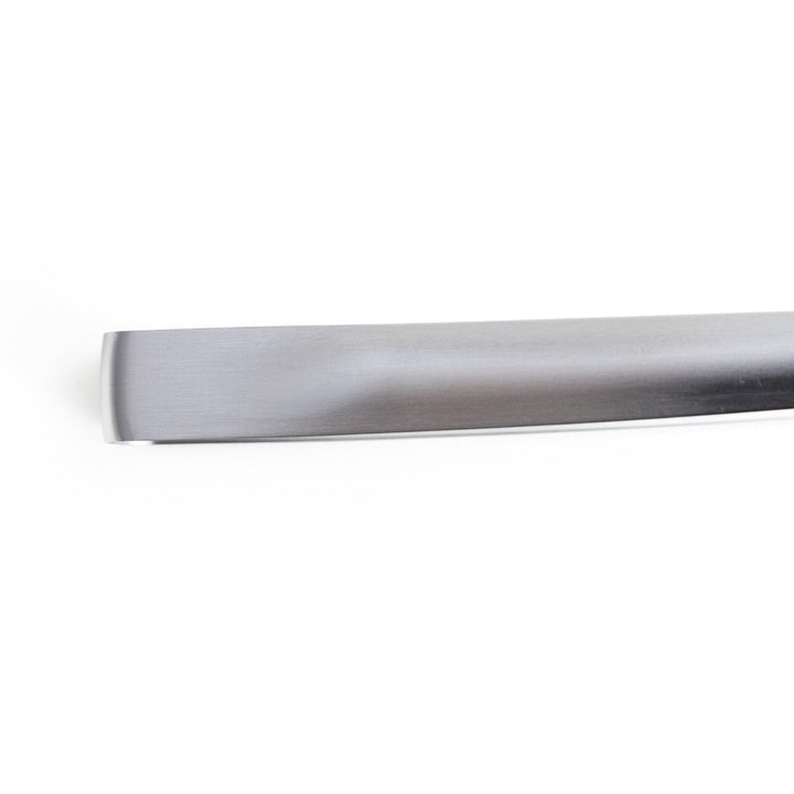 Curved stainless steel tongs with holes at the end for drainage