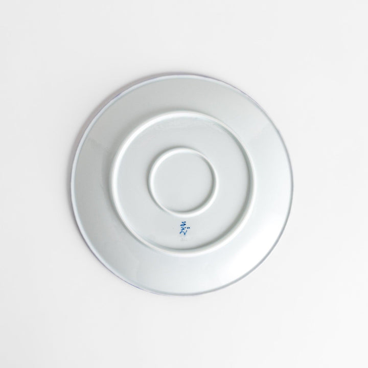 Blue and white floral patterned Dinner Plate with a subtle striped rim, offering an elegant touch for refined dining presentations.