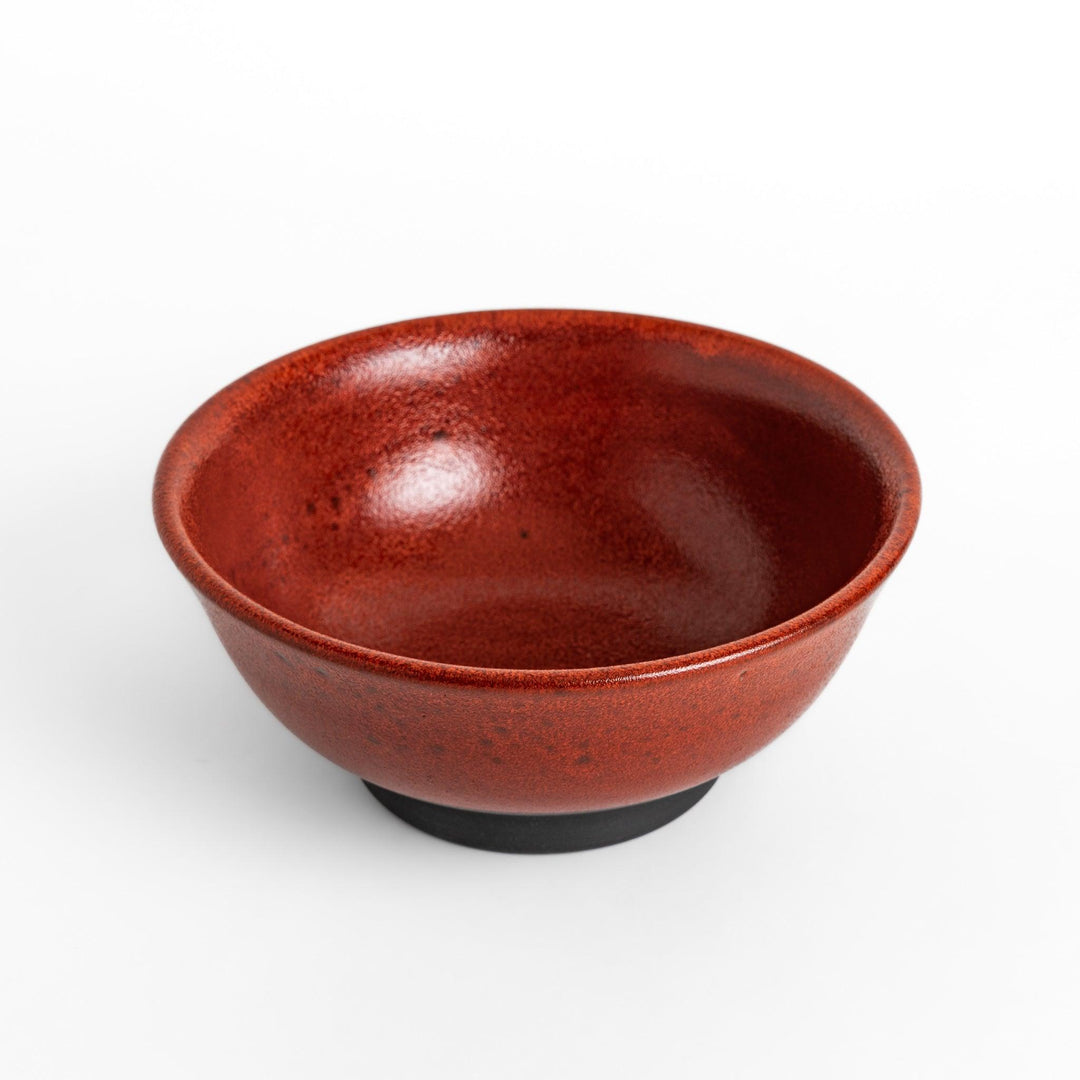 Ramen bowl with a striking ember glaze featuring a dark, smooth base and a vibrant reddish-orange finish on the upper rim.