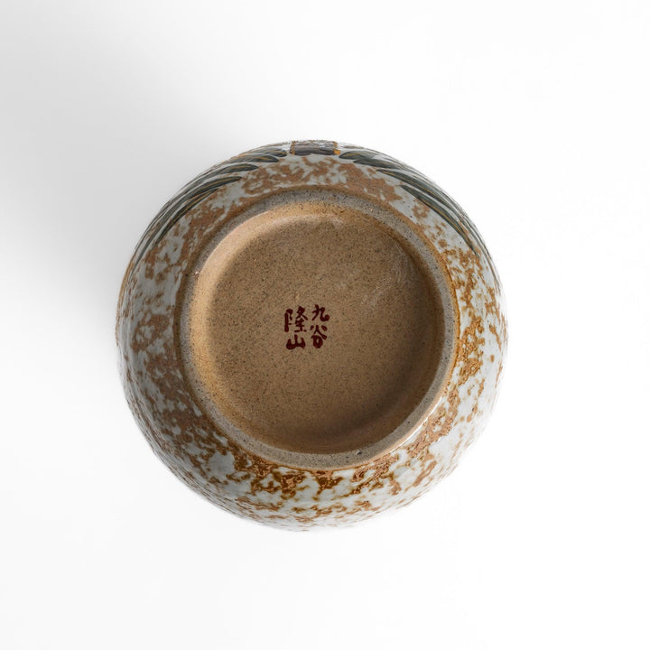 Flower Vase featuring a hand-painted design of blooming flowers and a bird perched on a tree, with warm golden and green tones.