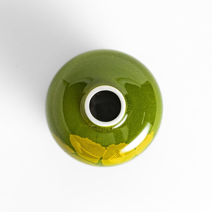 Flower Vase featuring a gradient green design with delicate camellia blossoms, perfect for elegant floral displays.