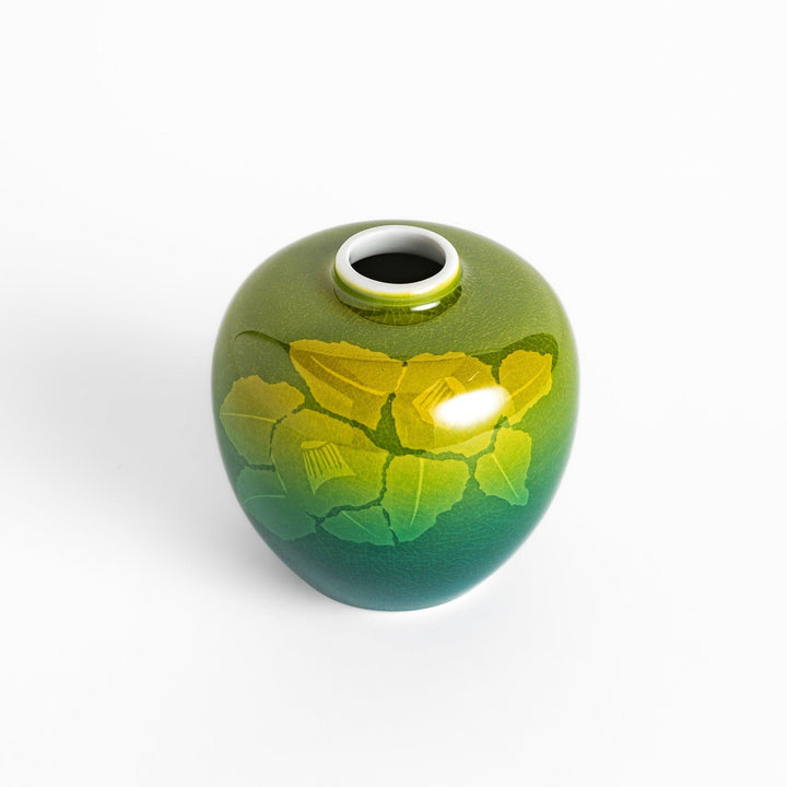 Flower Vase featuring a gradient green design with delicate camellia blossoms, perfect for elegant floral displays.