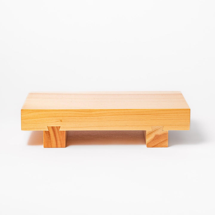 Rectangular hinoki wood sushi plate with clean lines and raised legs, perfect for serving sushi or appetizers with a refined traditional aesthetic.