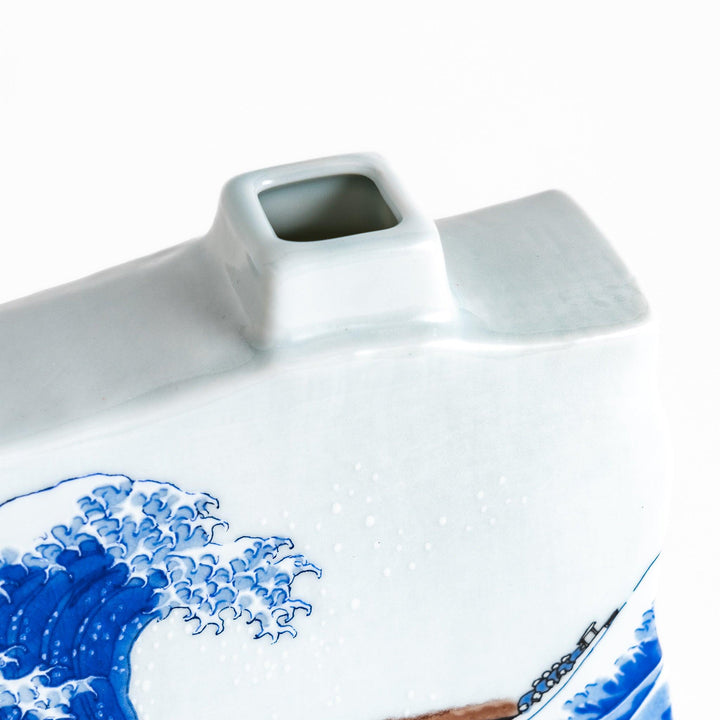 Flower Vase featuring Hokusai's iconic Great Wave design, beautifully detailed in blue and white for a striking display.