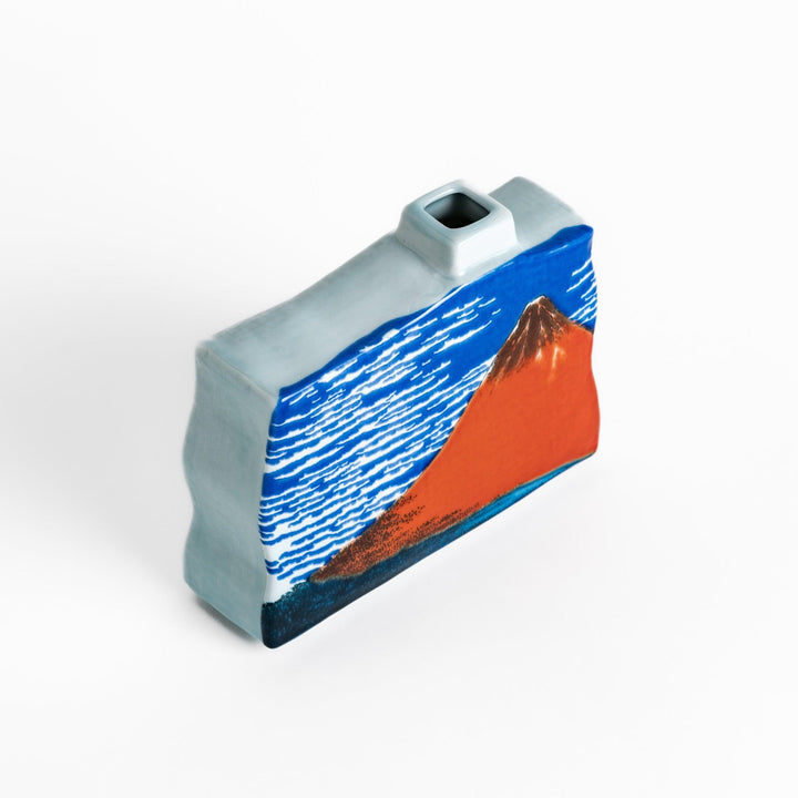 Flower Vase featuring Hokusai's iconic Red Fuji design, with vibrant red, blue, and orange hues for a striking display.