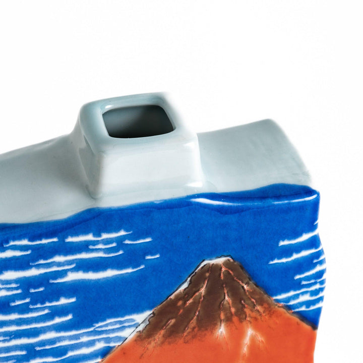 Flower Vase featuring Hokusai's iconic Red Fuji design, with vibrant red, blue, and orange hues for a striking display.