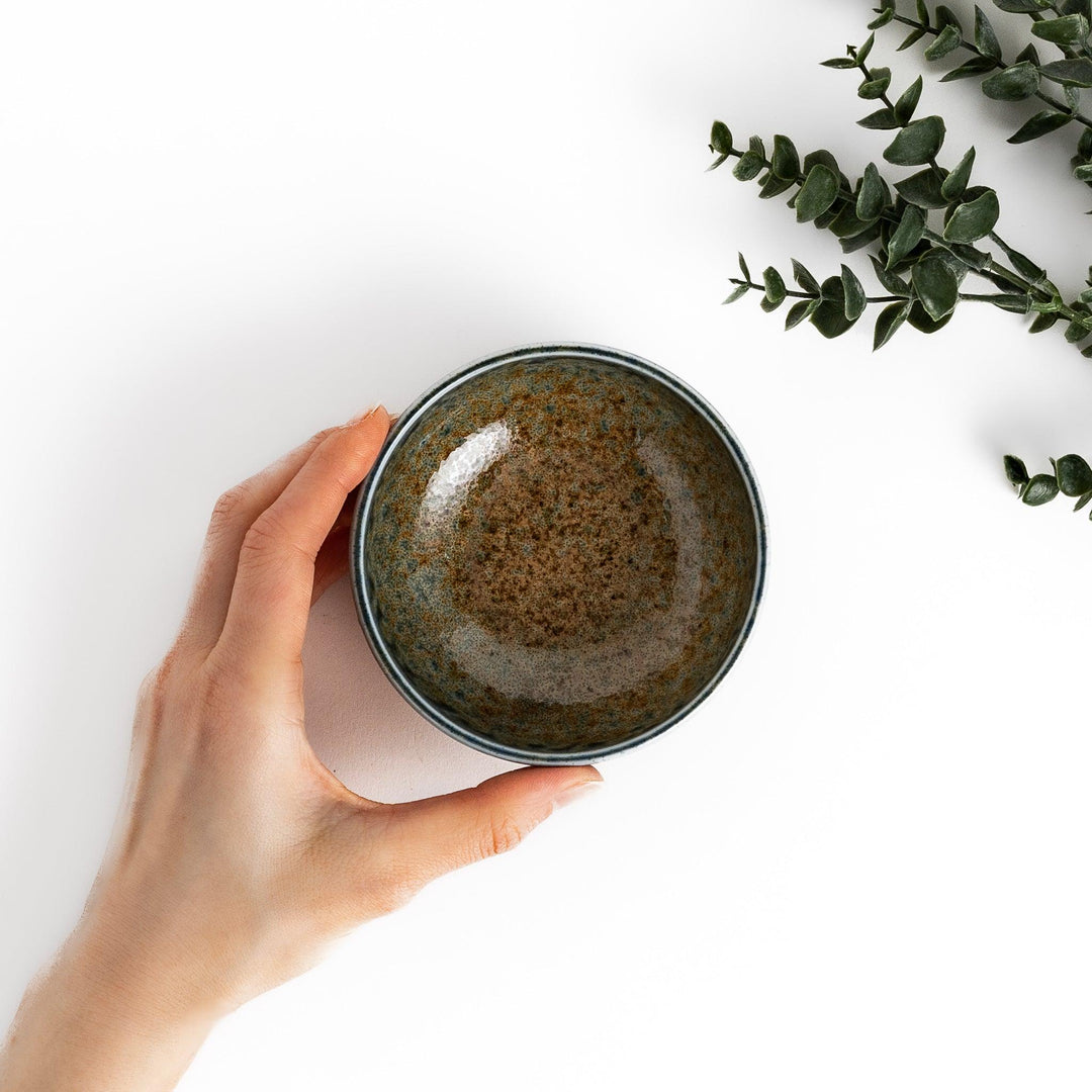 Dessert bowl featuring a beautiful indigo glaze with a stunning ombré effect, transitioning from deep blue to earthy brown