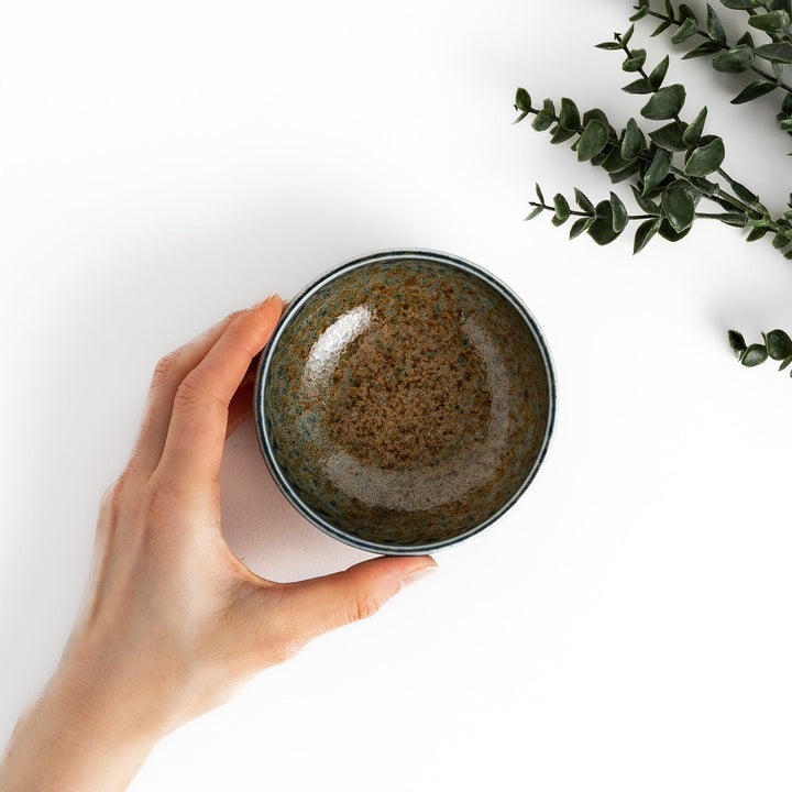 Dessert bowl featuring a beautiful indigo glaze with a stunning ombré effect, transitioning from deep blue to earthy brown