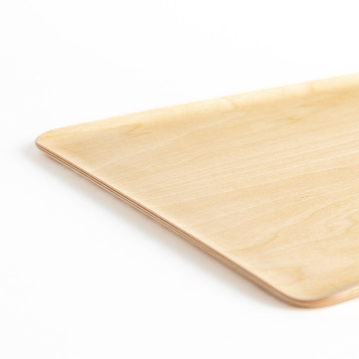 Light brown wooden serving tray with a minimalist design, perfect for serving meals, snacks, or drinks with a touch of natural simplicity.