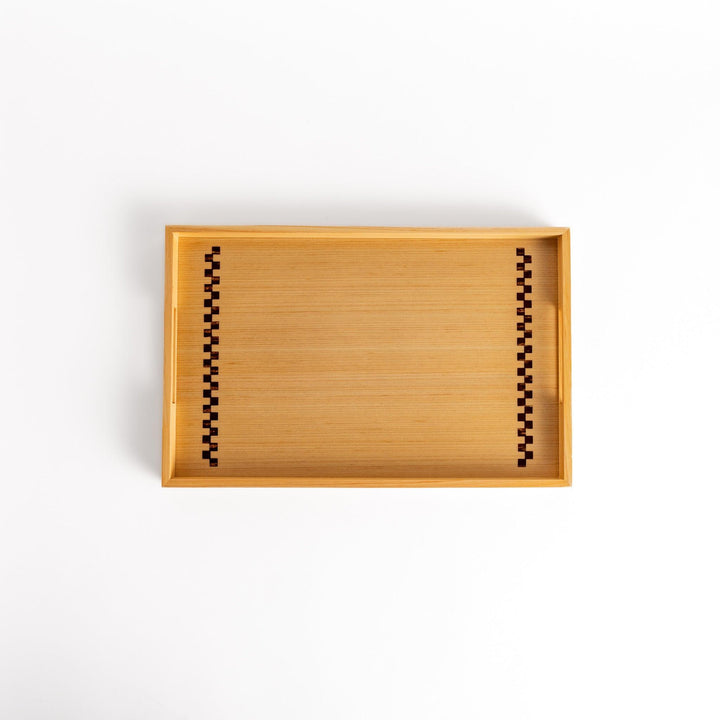 Elegant hinoki wood serving tray with decorative sakura bark accents, perfect for serving tea, breakfast, or displaying small items with a touch of Japanese aesthetics.