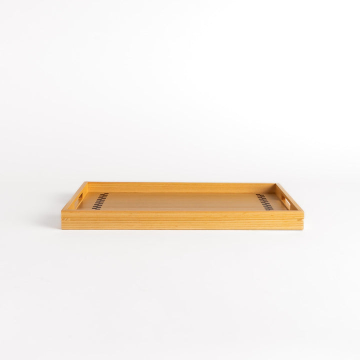 Elegant hinoki wood serving tray with decorative sakura bark accents, perfect for serving tea, breakfast, or displaying small items with a touch of Japanese aesthetics.