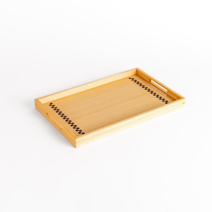 Elegant hinoki wood serving tray with decorative sakura bark accents, perfect for serving tea, breakfast, or displaying small items with a touch of Japanese aesthetics.
