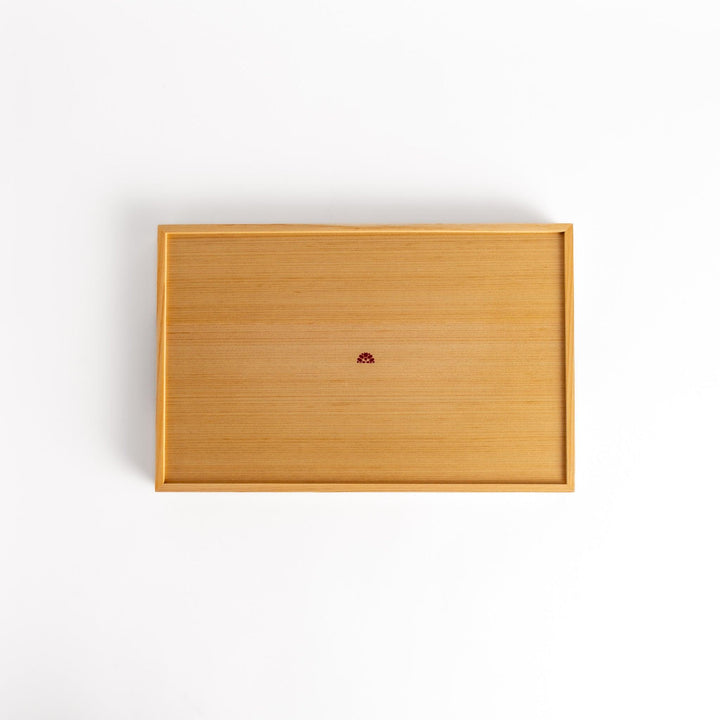 Elegant hinoki wood serving tray with decorative sakura bark accents, perfect for serving tea, breakfast, or displaying small items with a touch of Japanese aesthetics.