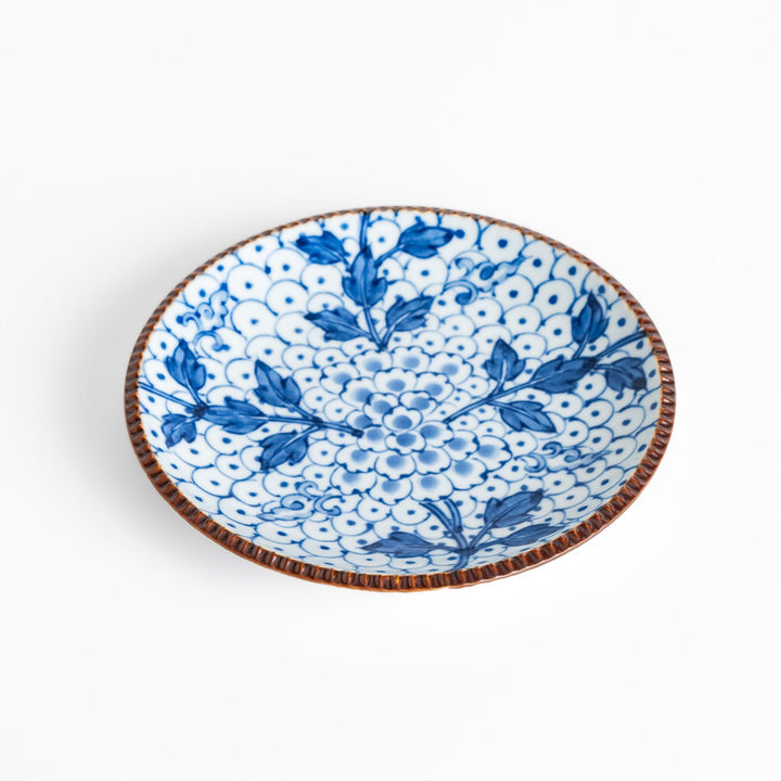 Dessert Plate featuring a beautiful blue spotted floral design with a delicate, beaded rim for an elegant touch.