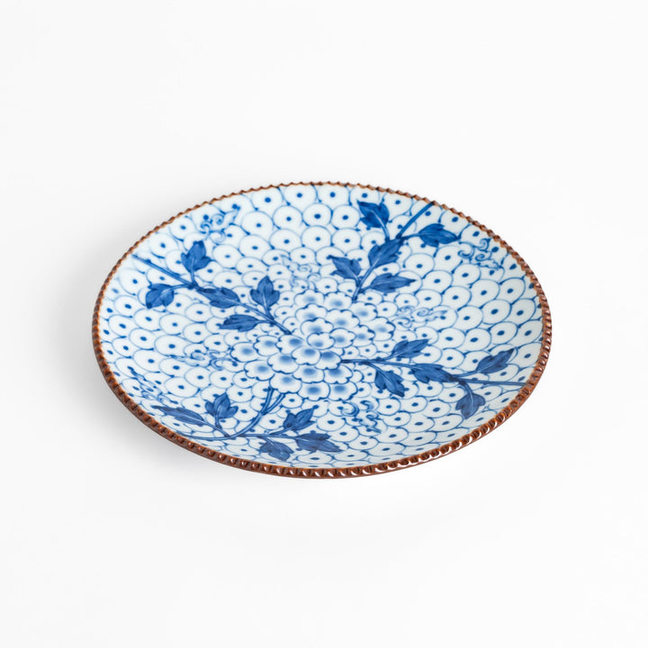 Salad Plate featuring a delicate blue spotted floral design with a beaded rim for an elegant touch.