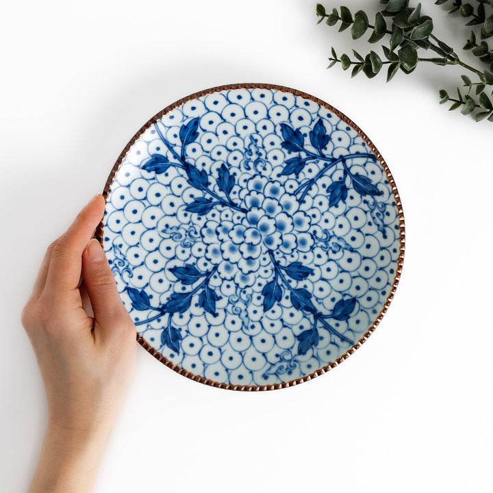 Salad Plate featuring a delicate blue spotted floral design with a beaded rim for an elegant touch.