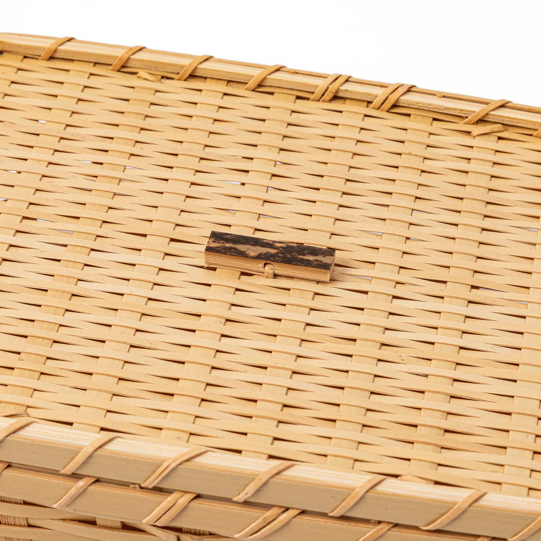Close up of handcrafted Japanese Goza weave bamboo showing the detailed horizontal patterns and natural finish