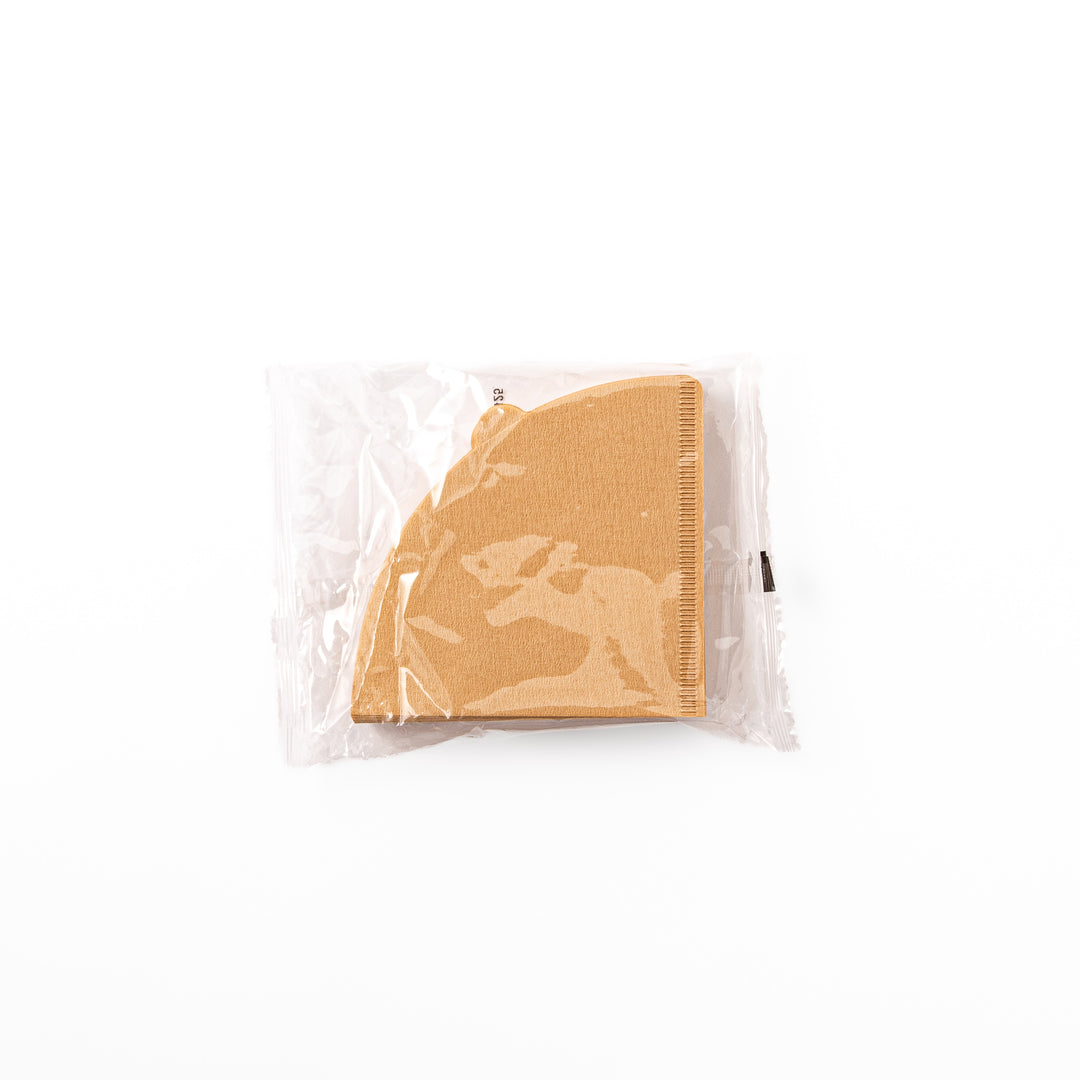 Unbleached cone paper coffee filters included with the Japanese wood coffee dripper set for pour over brewing