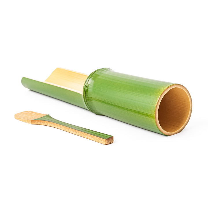 Authentic Japanese bamboo tsumire serving set with tube and spatula for making homemade hot pot fish balls and meatballs