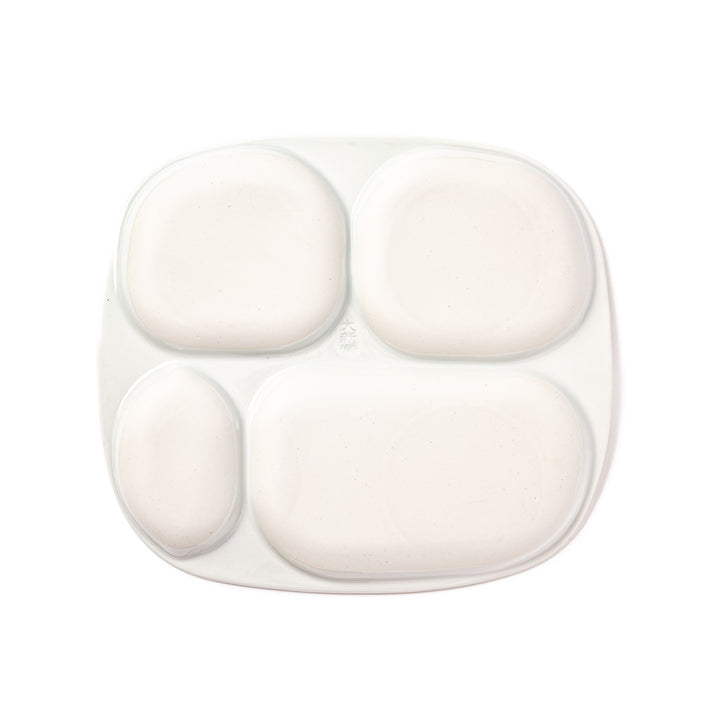 Japanese children’s divided plate decorated with colorful blue and yellow birds, flowers, and musical notes, designed for fun and easy mealtime organization.