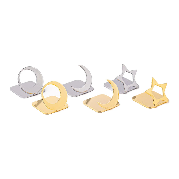 Collection of Japanese celestial gold and silver chopstick rests in moon and star shapes elegant metal hashioki set