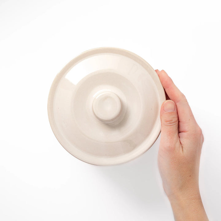 Japanese ceramic asazuke pickle jar with lid in natural glaze for fermenting and storing vegetables