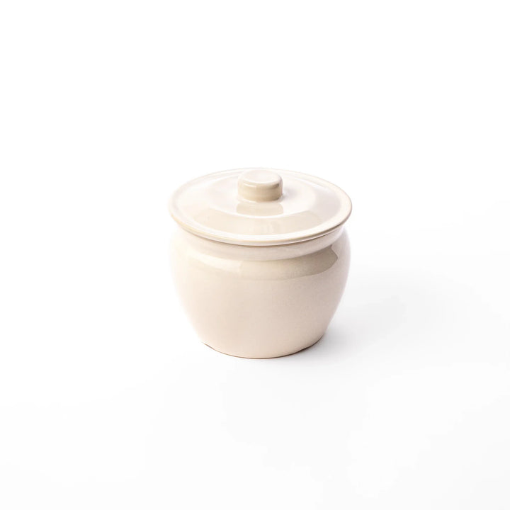 Japanese ceramic asazuke pickle jar with lid in natural glaze for fermenting and storing vegetables