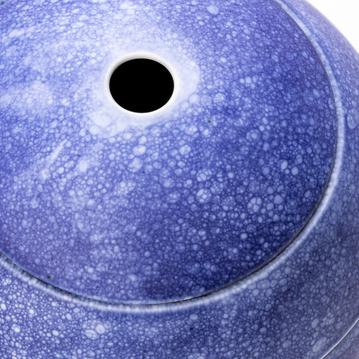 Cosmos blue porcelain moon shaped jubako box with speckled glaze