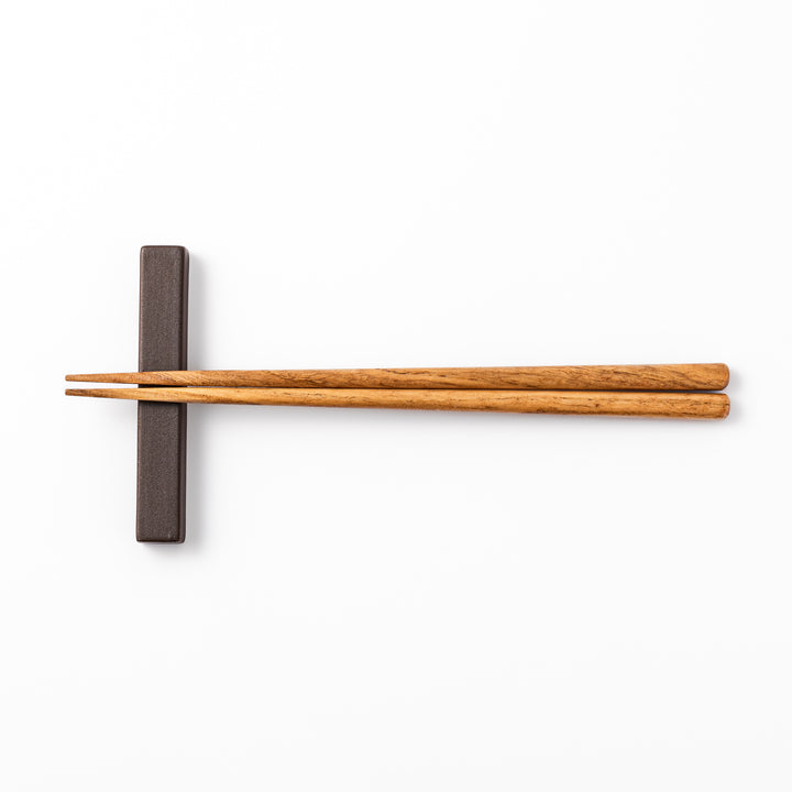Matte brown rectangular chopstick rest with clean lines and minimalist Japandi style