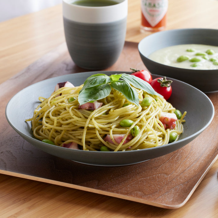 Cozy Japandi Salad Plate in matte gray, featuring a round design that enhances both everyday meals and stylish table settings.